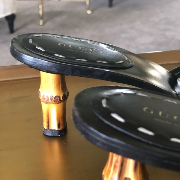 💫GUCCI Black Mules Bamboo Heels 💫 like New - Picture 3 of 6